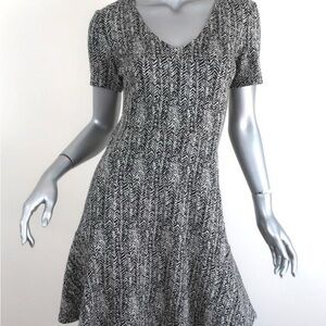 Theory Black and White Herringbone Tweed Mini Dress